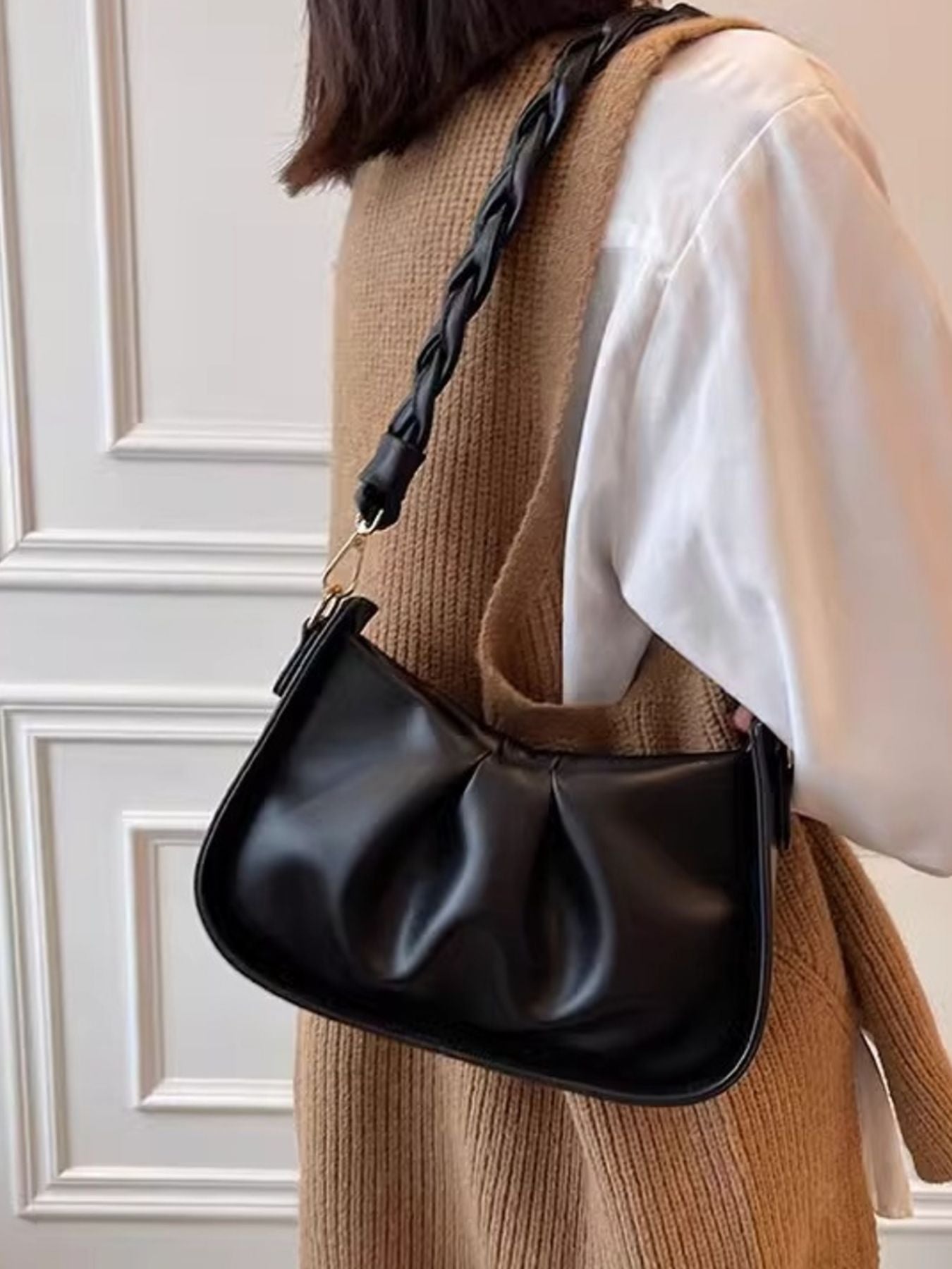 Ruched Braided Strap Crossbody Bag