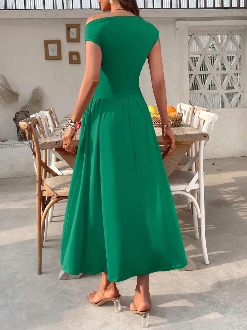 Single Shoulder Midi Dress with Pockets