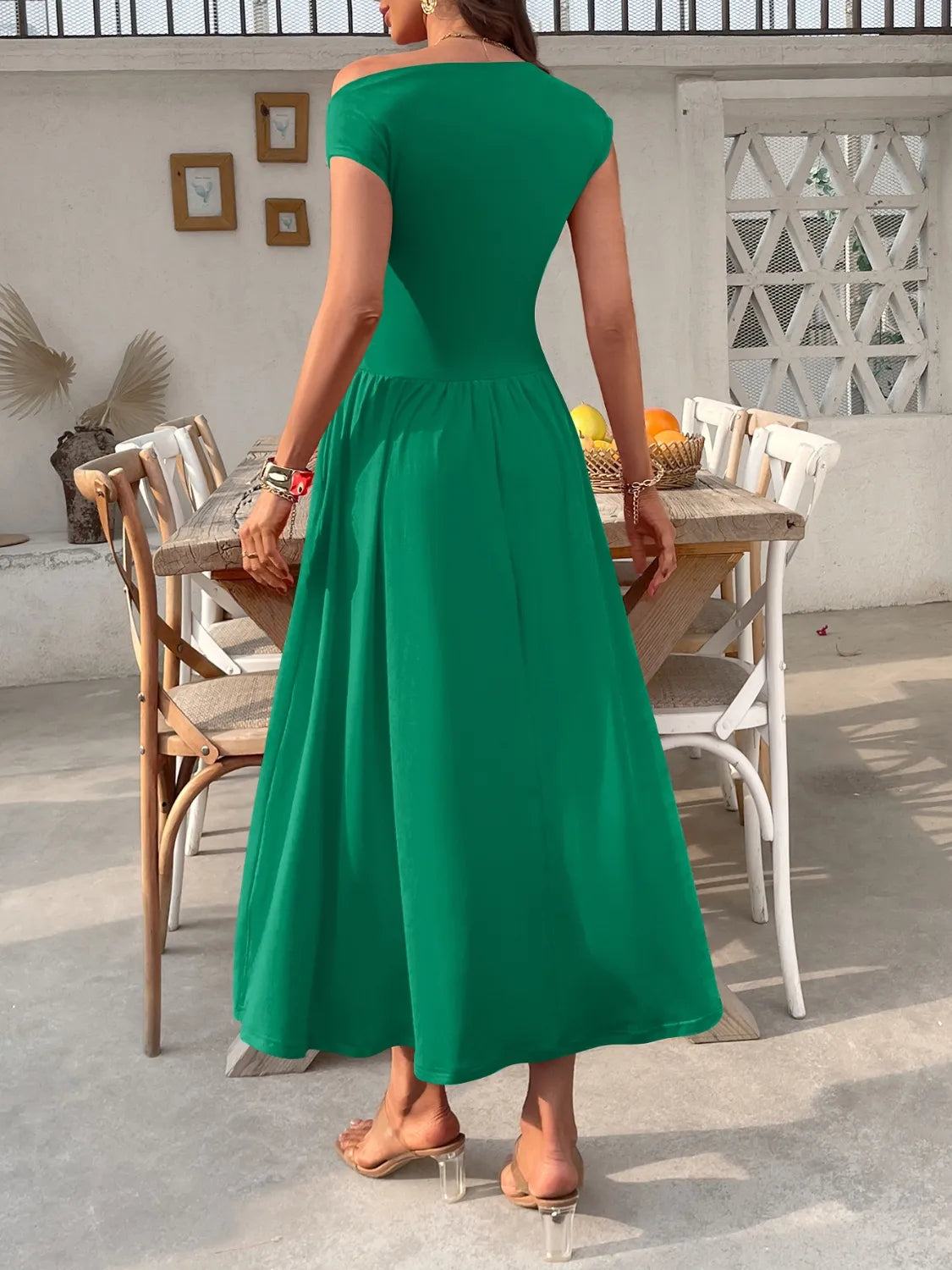 Single Shoulder Midi Dress with Pockets