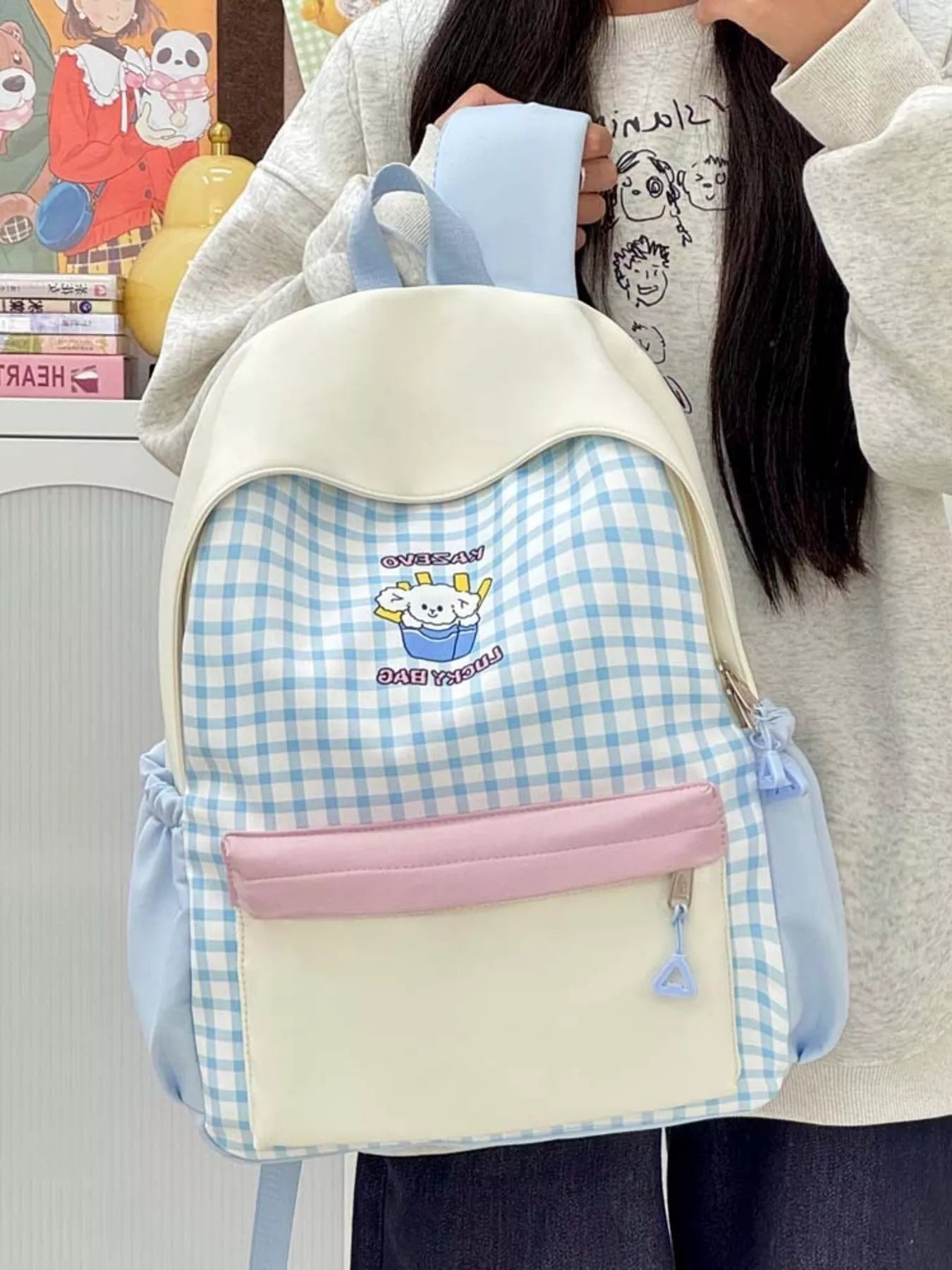 Cartoon Gingham Backpack Bag