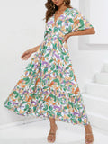 Floral Print V-neck Boho Midi Dress