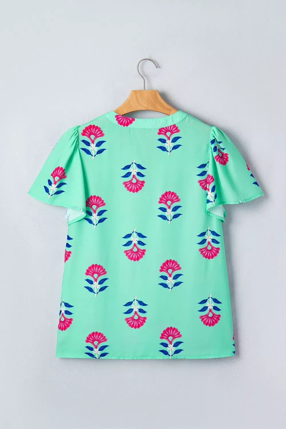 Floral V Neck Flutter Sleeve Blouse