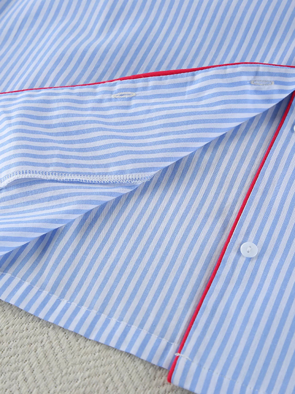 Striped Button Up Shirt and Shorts Lounge Set