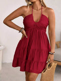 Plus Size Halter Neck Tiered Ruffle Hem Mini Dress