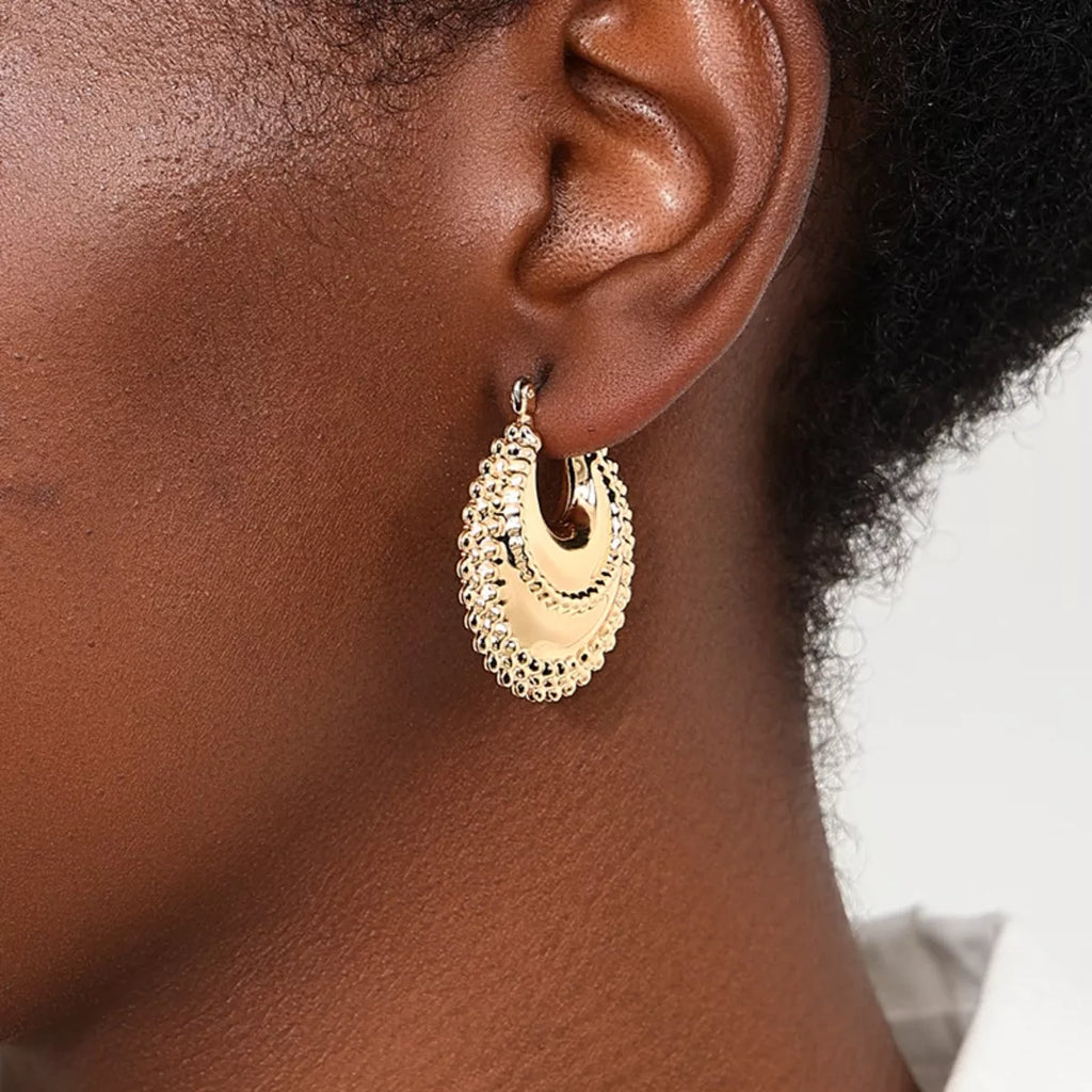 18K Gold-Plated Alloy Crescent Moon Hoop Earrings