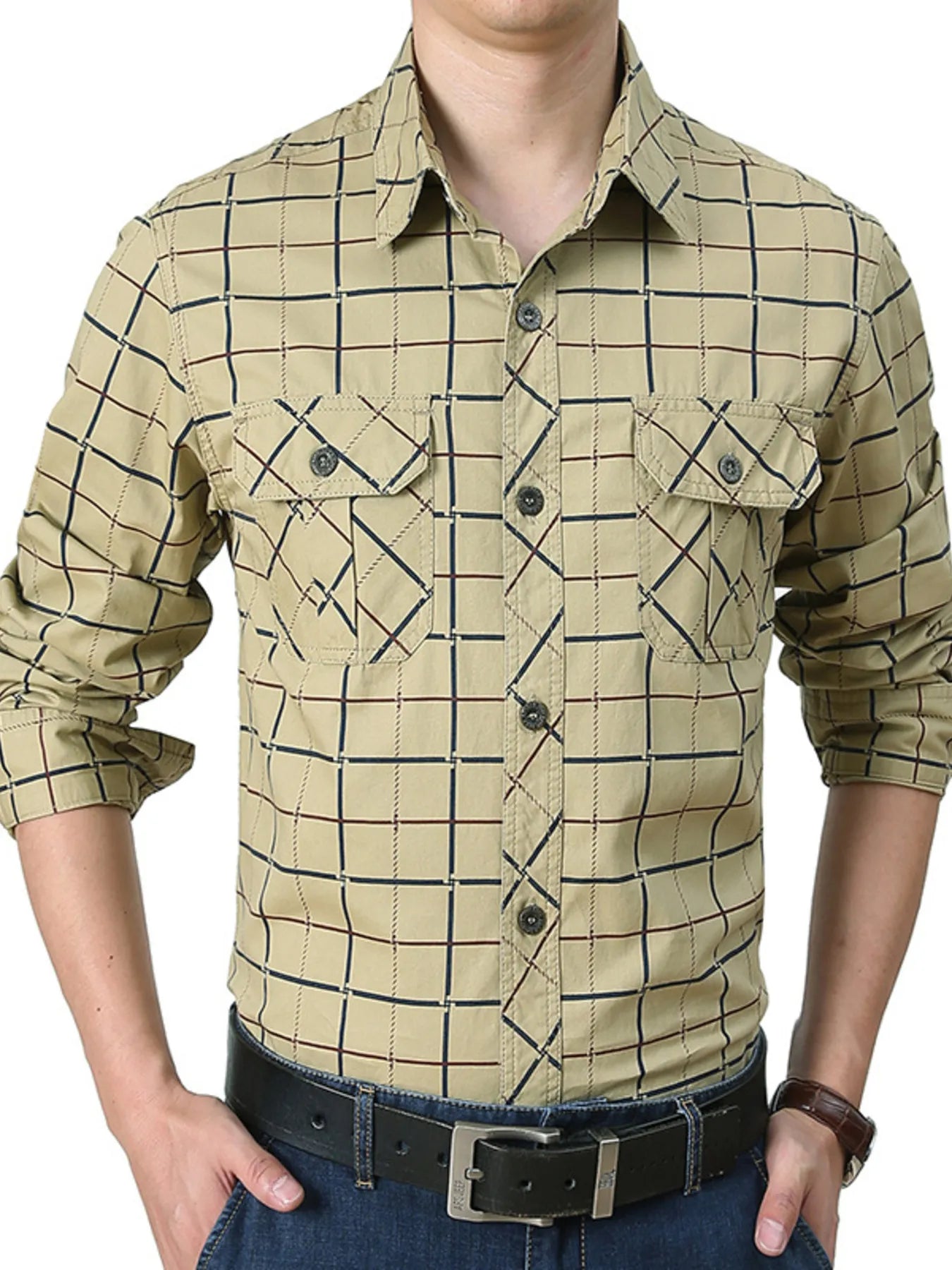 Men's Plus Size Casual Plaid Long Sleeve Shirt