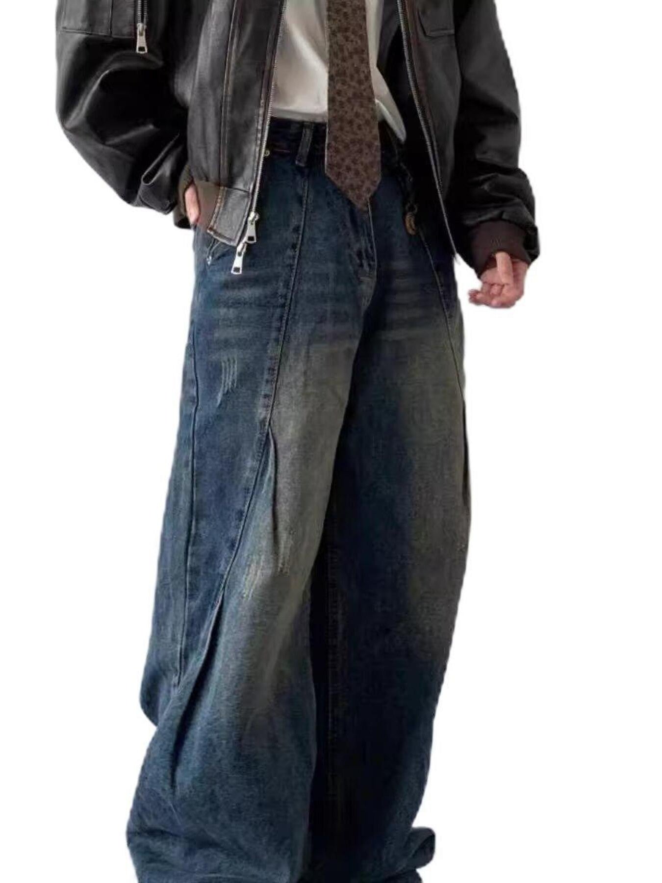Men's Full Size Vintage Wash Wide Leg Jeans Plus Size