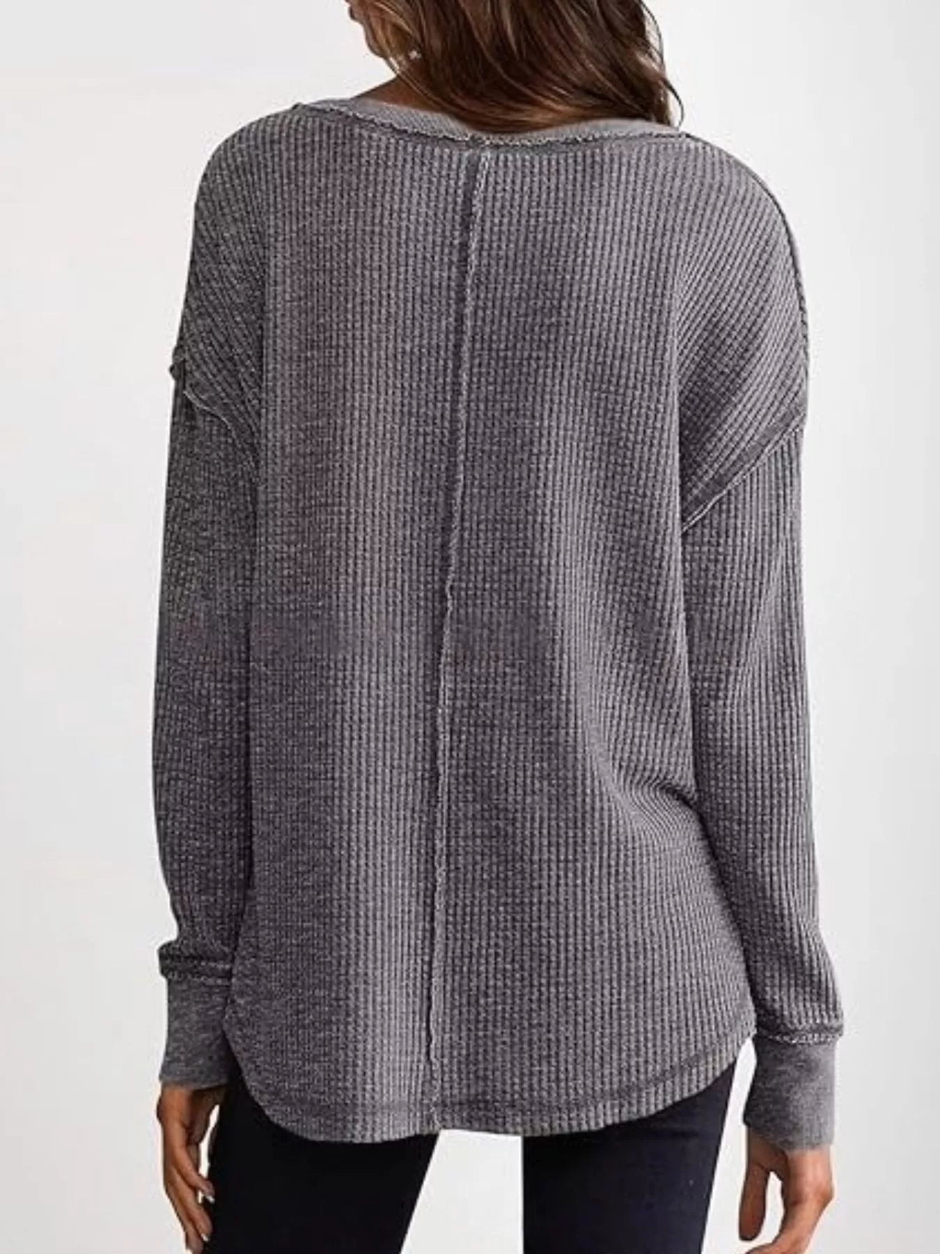 Slit Notched Long Sleeve T-Shirt
