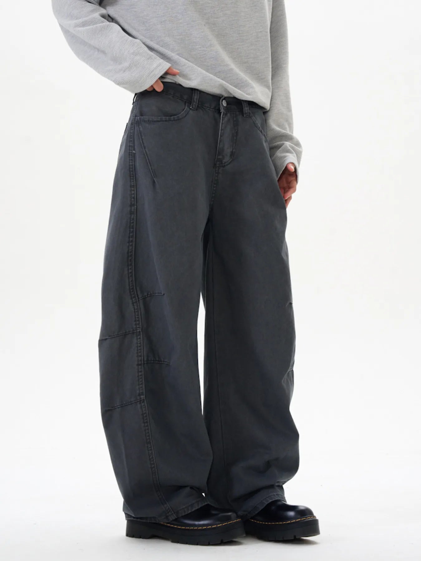 Men's Washed Wide Leg Curved Cargo Jeans