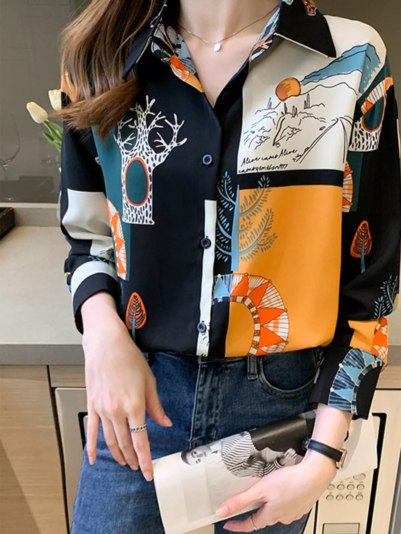 Vintage Print Long Sleeve Shirt