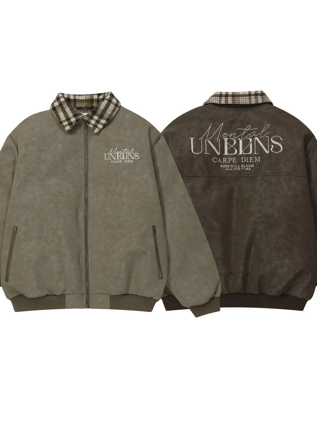 Men's Plaid Collar Detail Zip Up Jacket