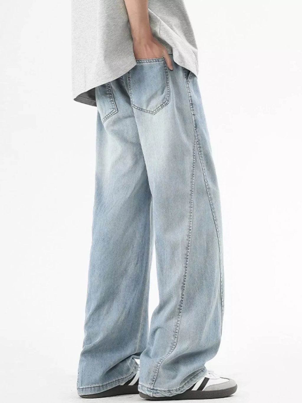 Men's Plus Size Vintage Wide Leg Jeans with Drawstring