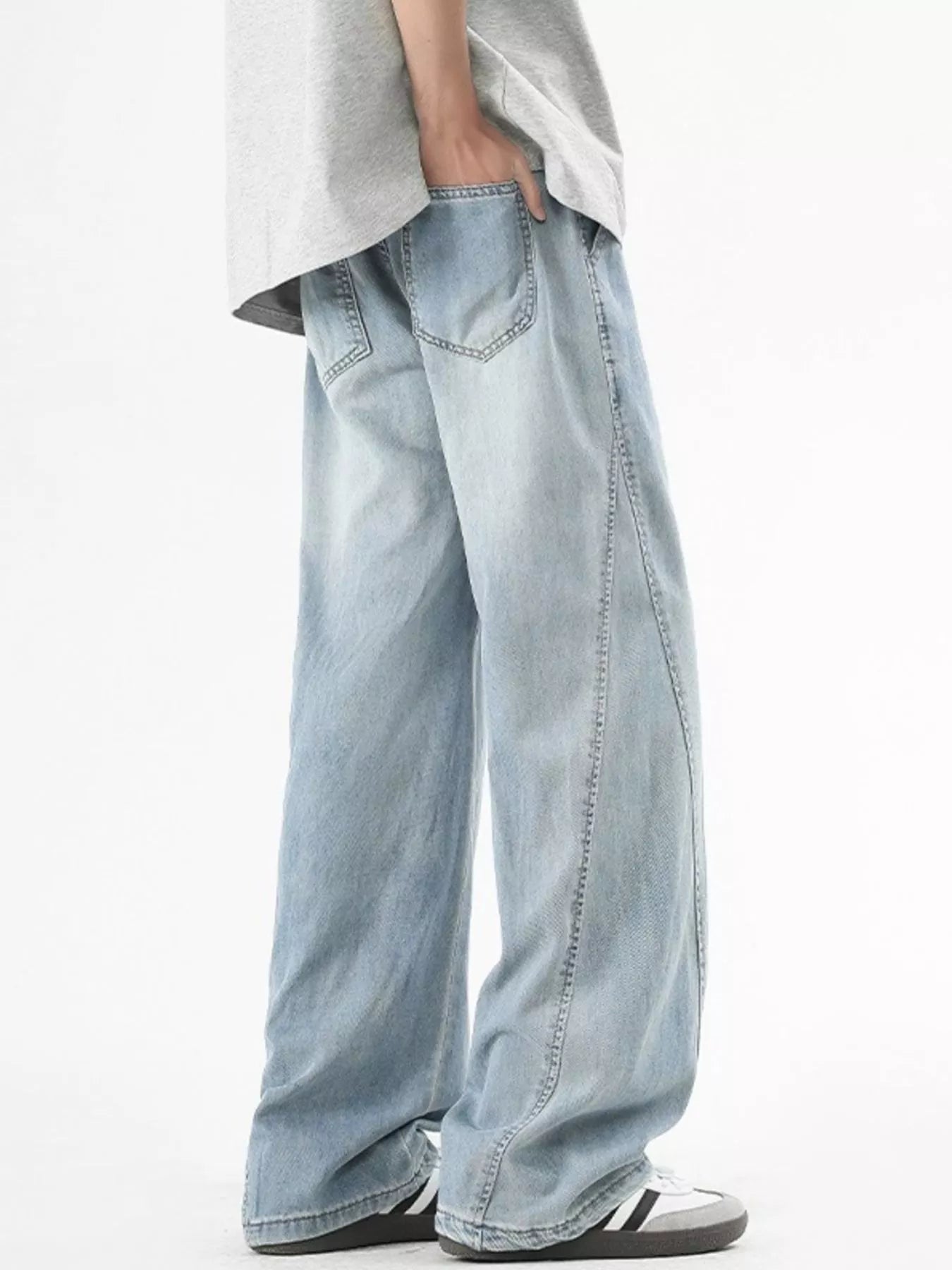 Men's Plus Size Vintage Wide Leg Jeans with Drawstring