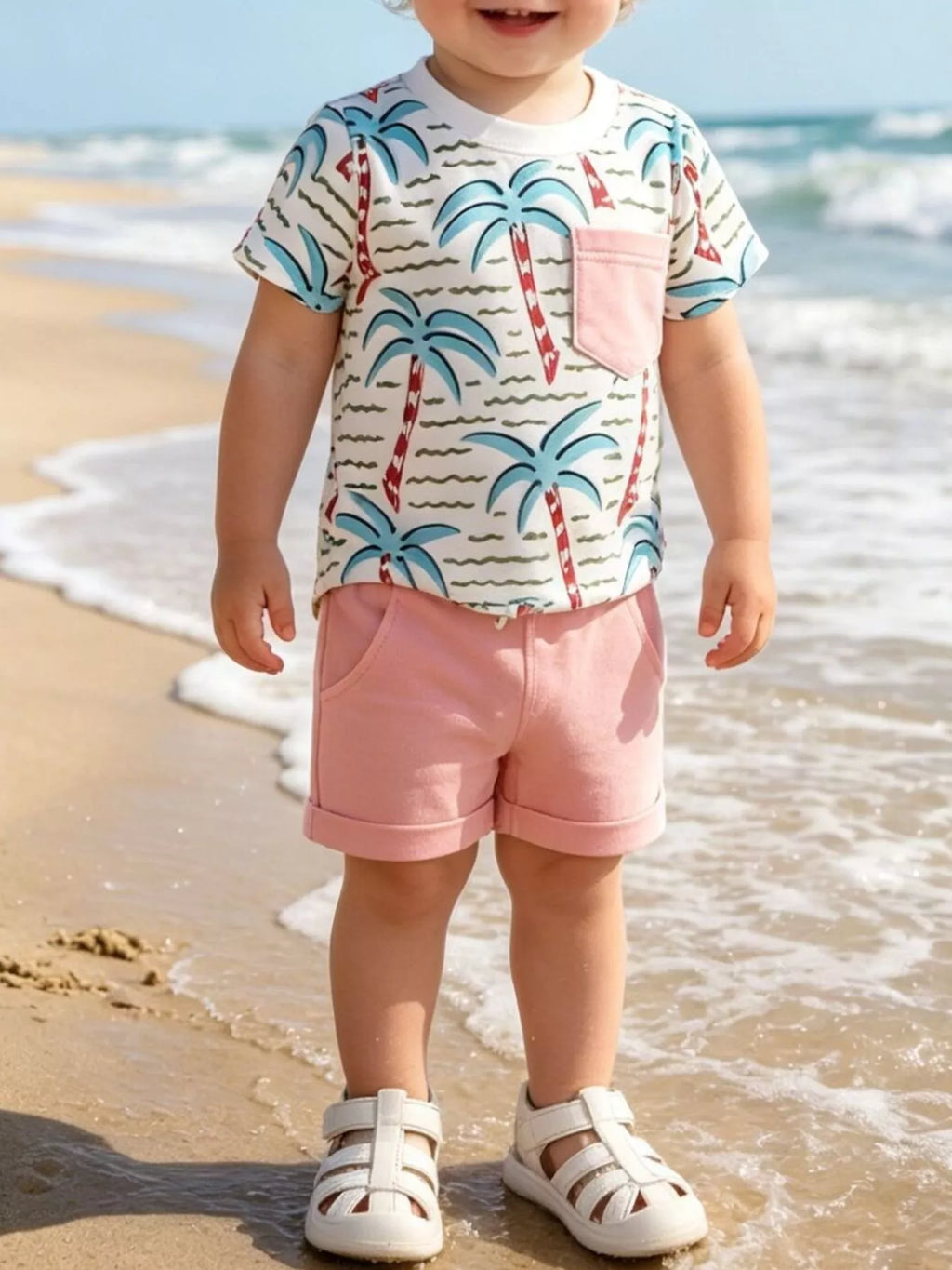 Children's Palm Tree Print T-Shirt and Shorts Set