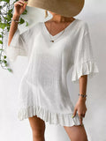 Ruffle Trim Butterfly Back V-Neck Cover-Up Dress