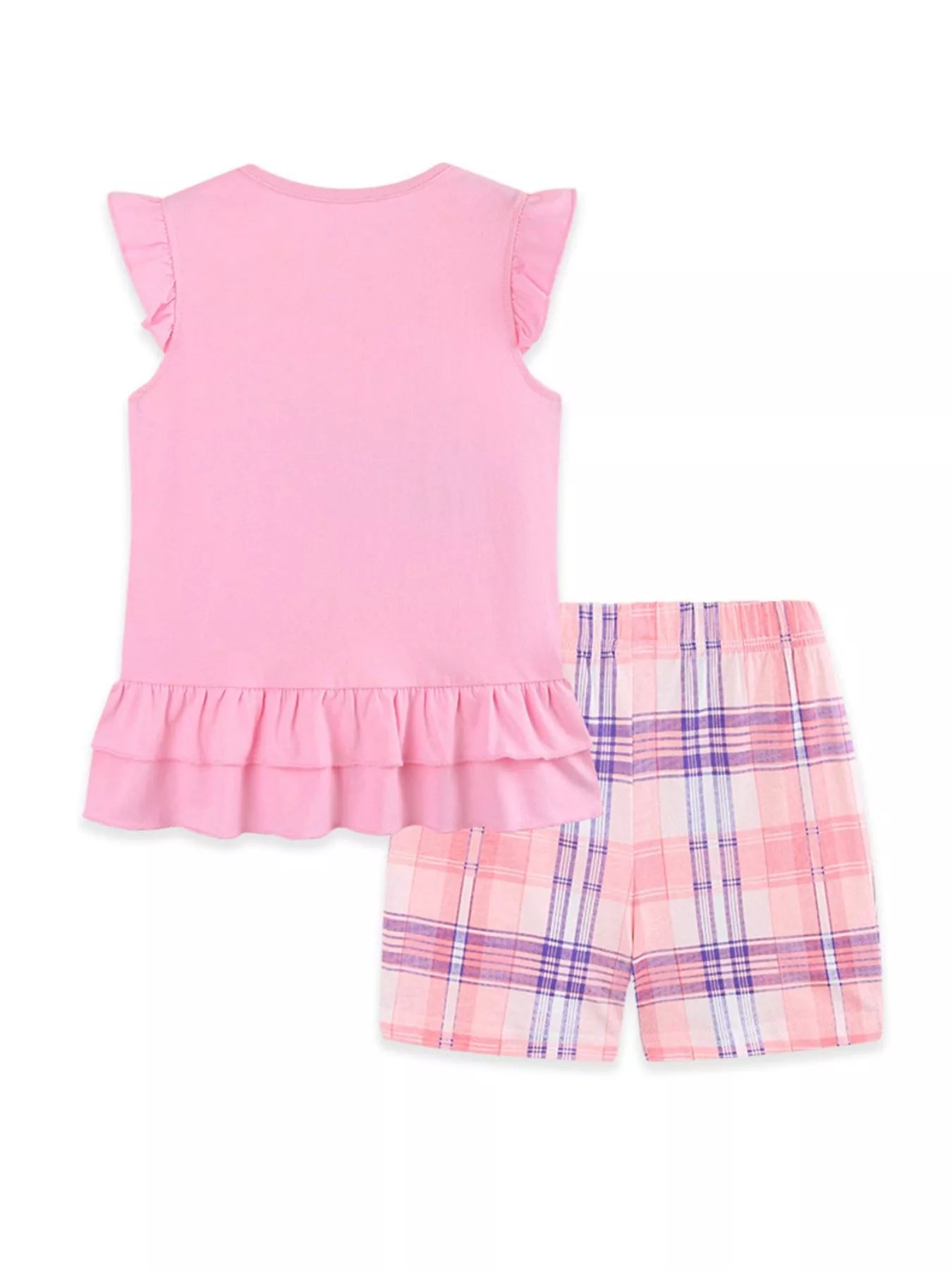 Children's Bunny Train Ruffle Trim Top & Plaid Shorts Set