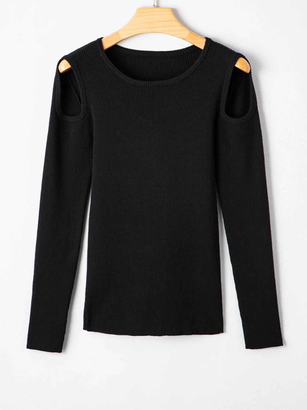 Ribbed Knit Cold Shoulder Sweater