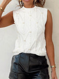 Pearled Mock Neck Textured Knit Sweater Vest