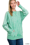 Zenana Halo Snow Washed French Terry Round Neck Sweatshirt