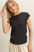 HYFVE Textured Round Neck Cap Sleeve Knit Top