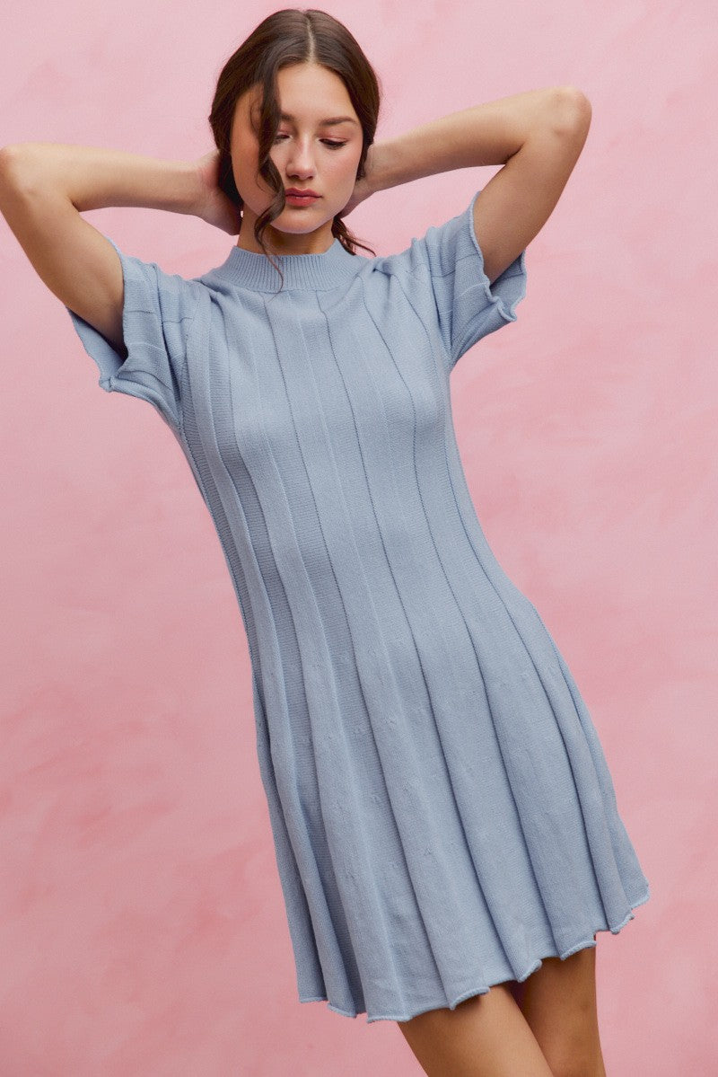 SO ME Wide Rib Short Sleeves Sweater Knit Mini Dress