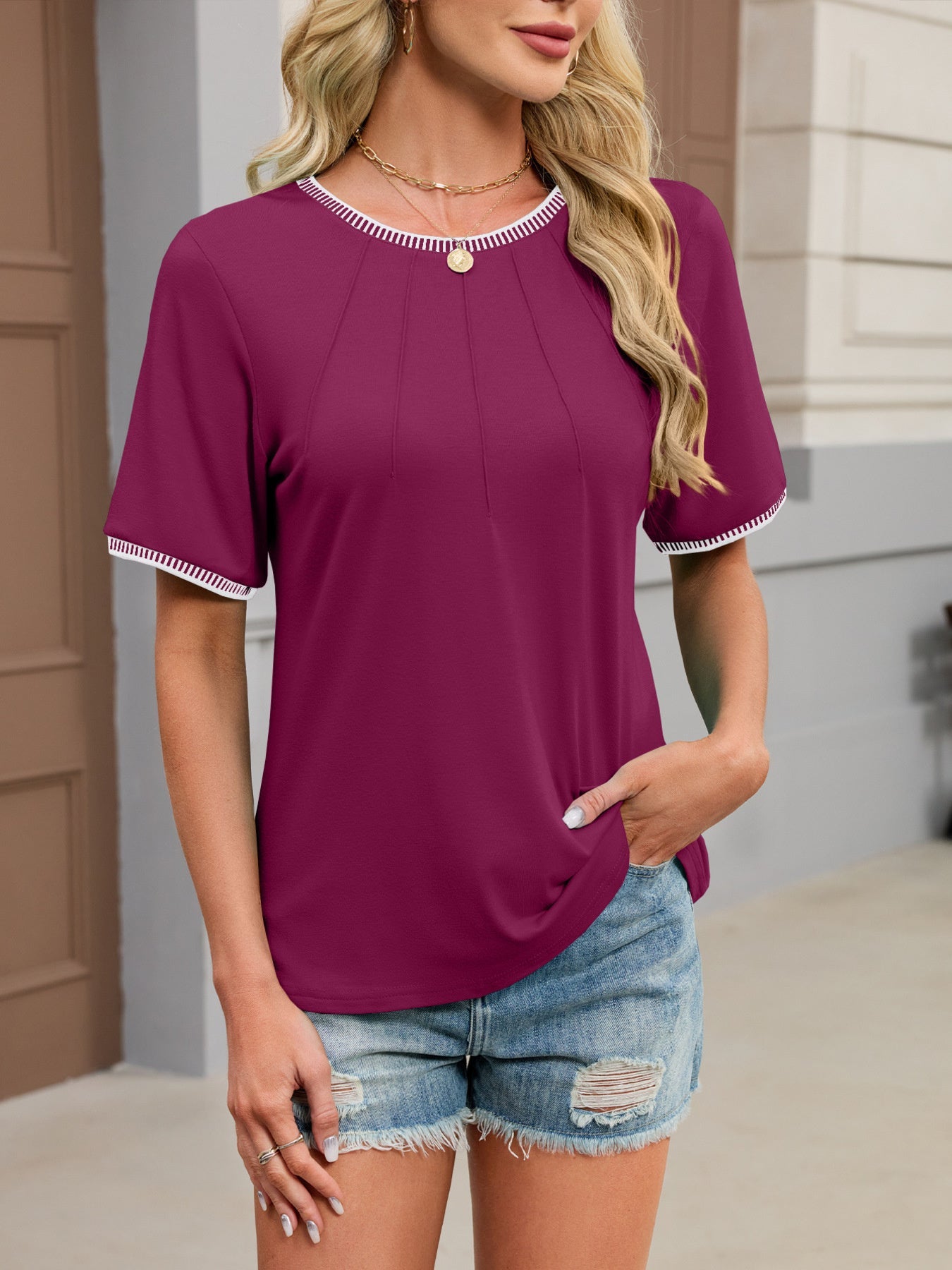 Contrast Trim Short Sleeve T-Shirt – Bright Tones