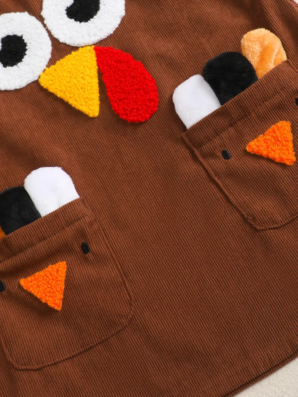 Children's Long Sleeve Bodysuit & Thanksgiving Turkey Dress Set with Headband