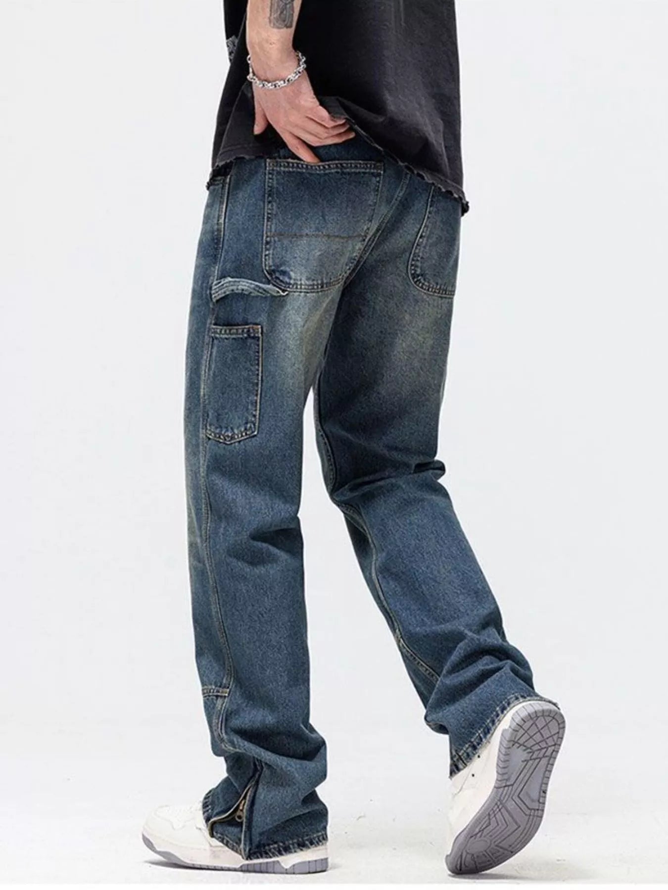 Men's Washed Wide Leg Jeans