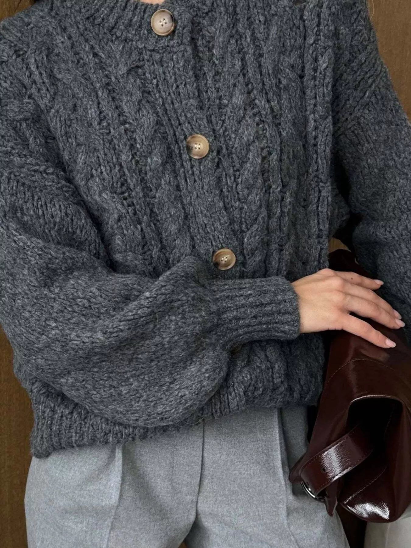 Cable Knit Button-Down Cardigan