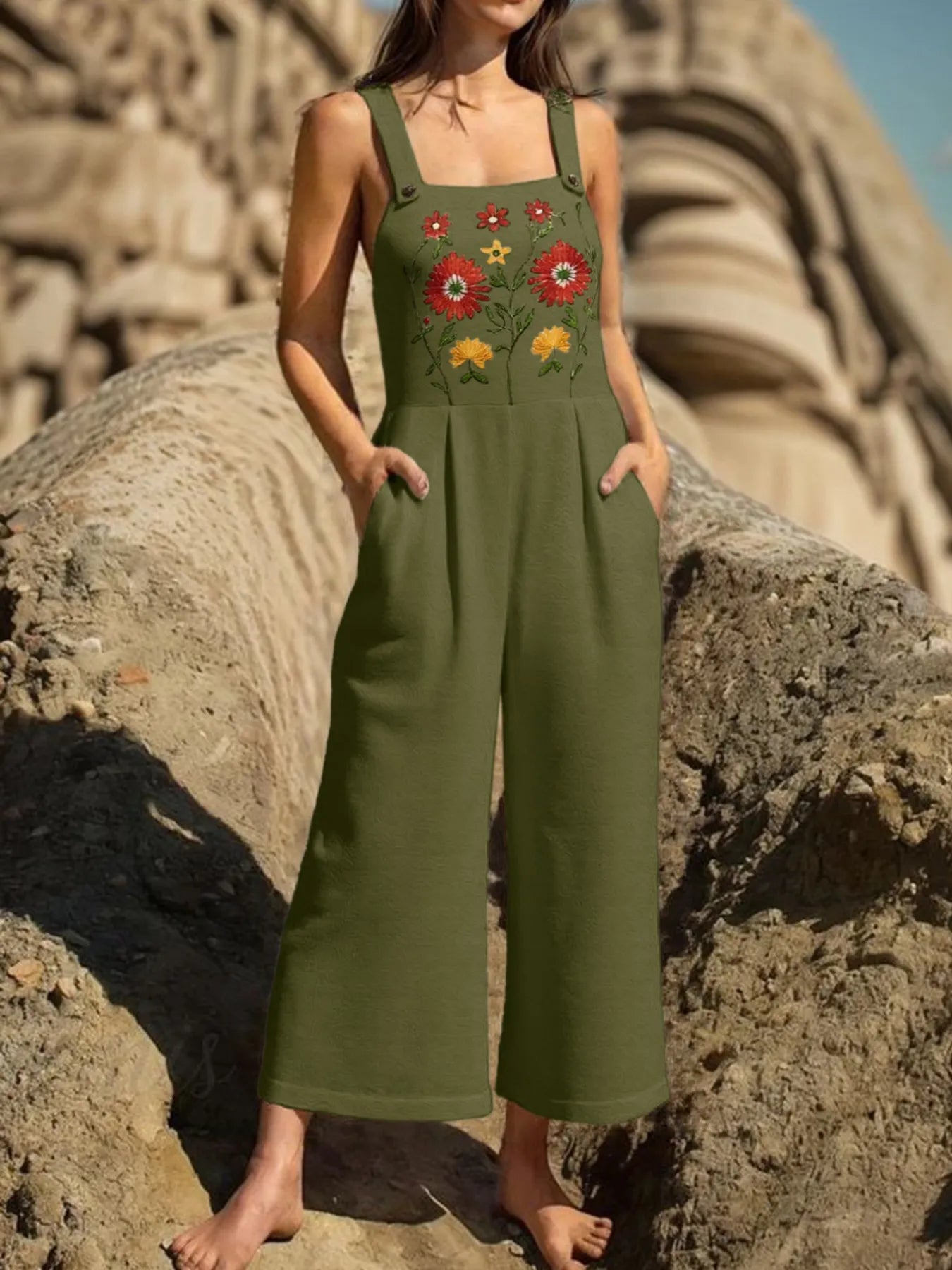 Floral Embroidered Wide Leg Jumpsuit