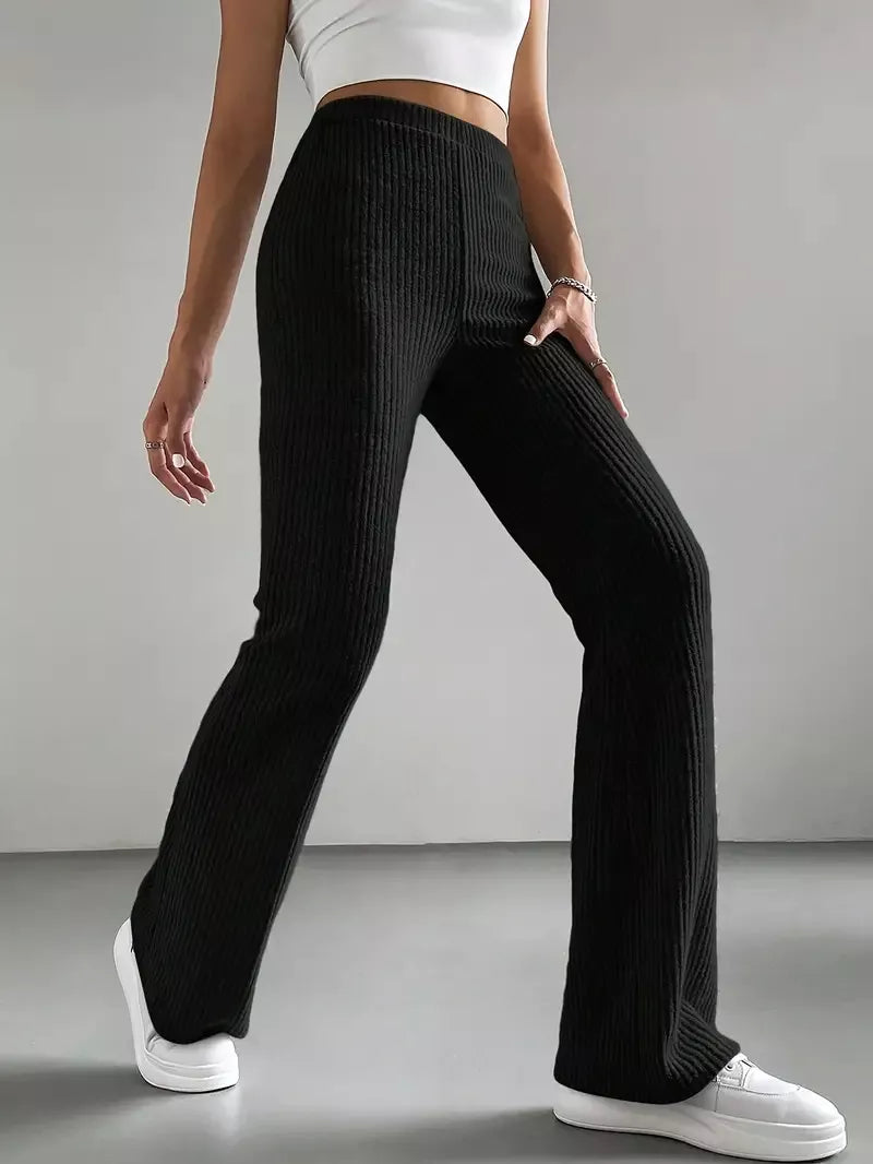 Ribbed Knit High Waist Flare Pants