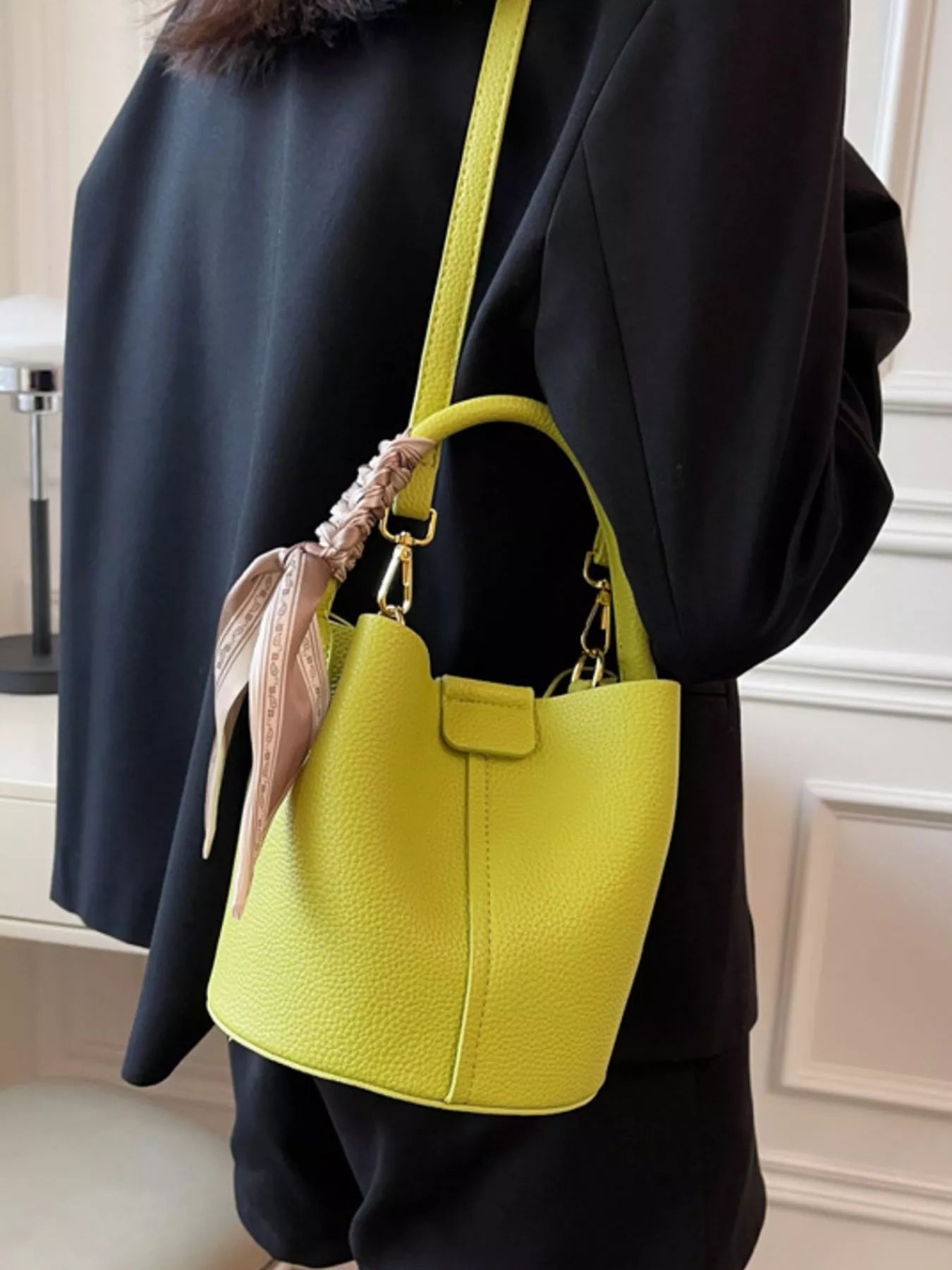 Leather Bucket Crossbody Bag