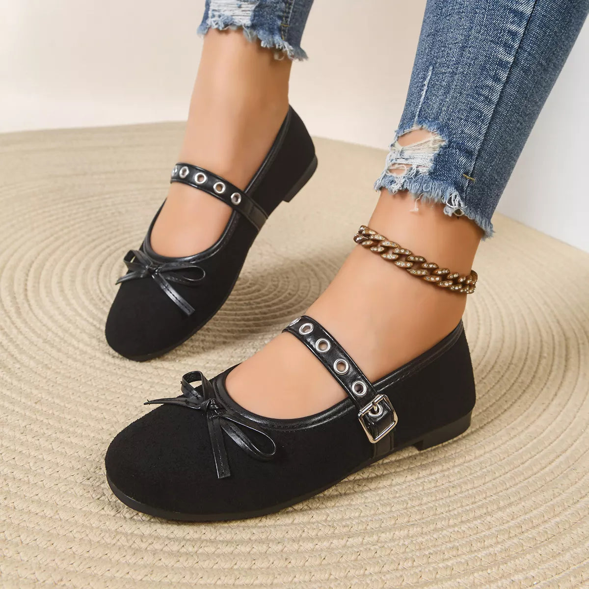 Round Toe Bow Slip-Ons