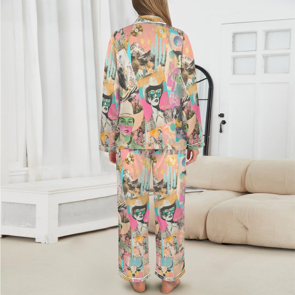 Baha Ranch Pop Western Collage Cowgirl Satin Pajamas