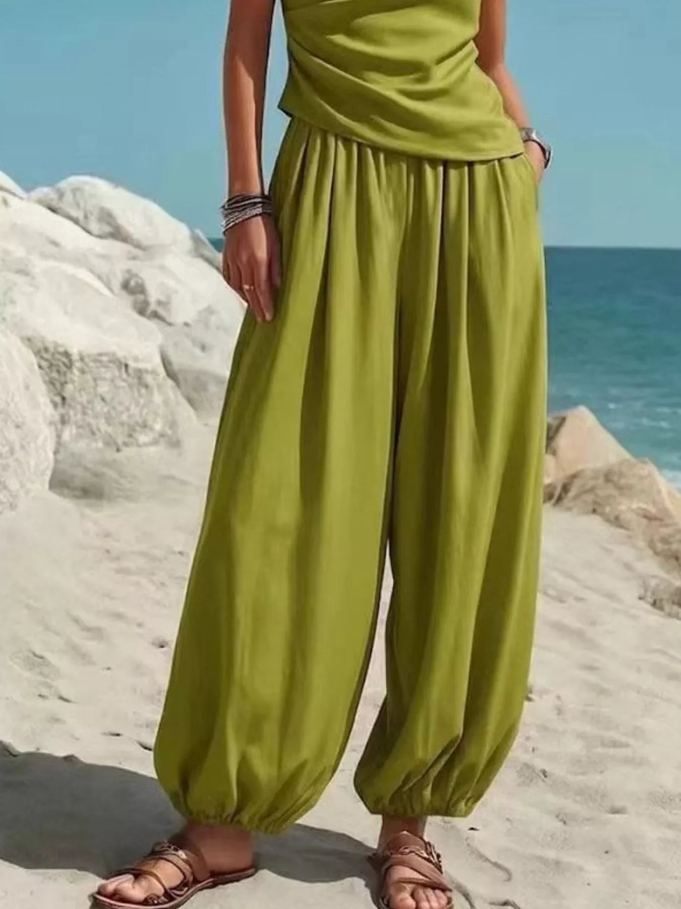 Full Size One-Shoulder Top and Wide Leg Pants Set Plus Size
