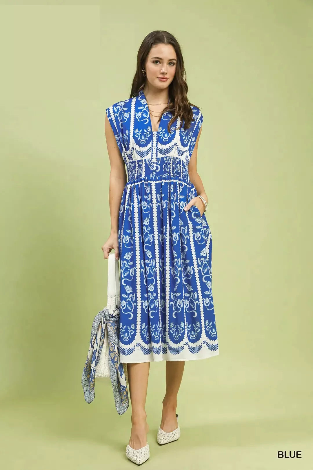 Umgee Sleeveless Smocked Midi Dress
