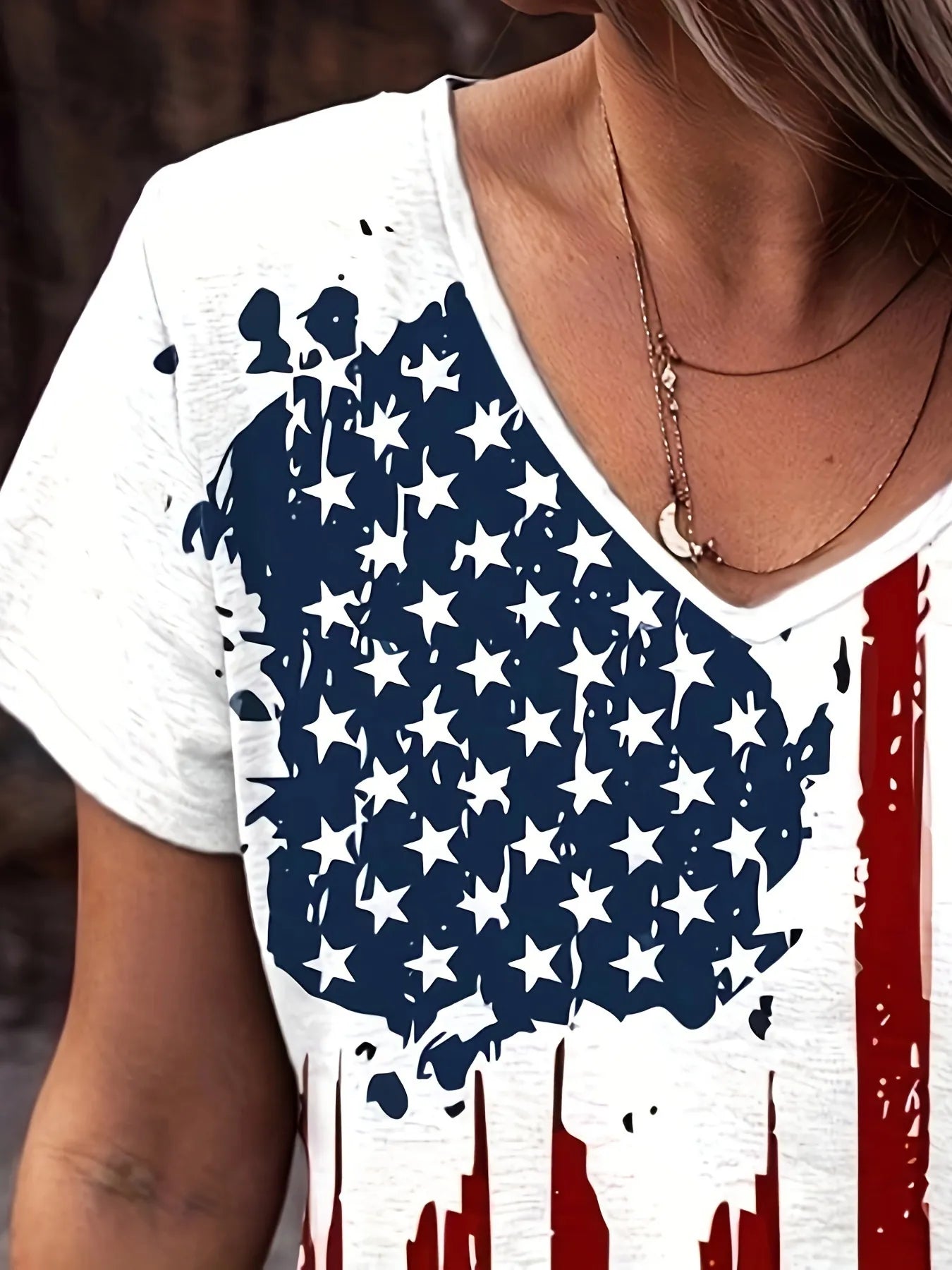 American Flag V-Neck Short Sleeve T-Shirt
