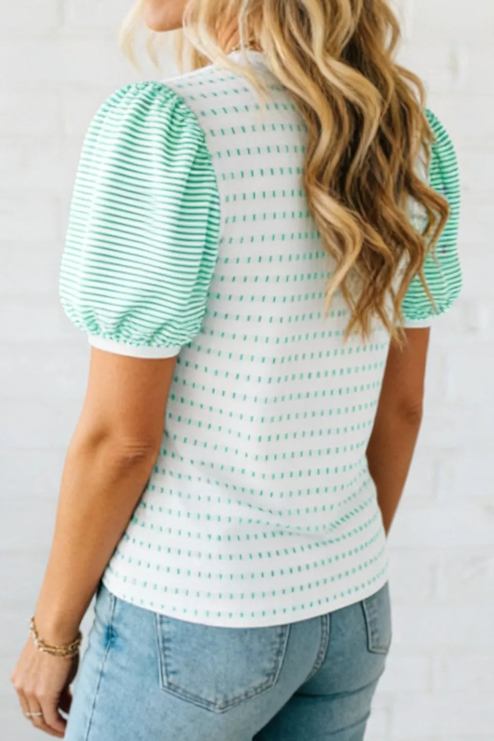 Striped Short Puff Sleeve Top