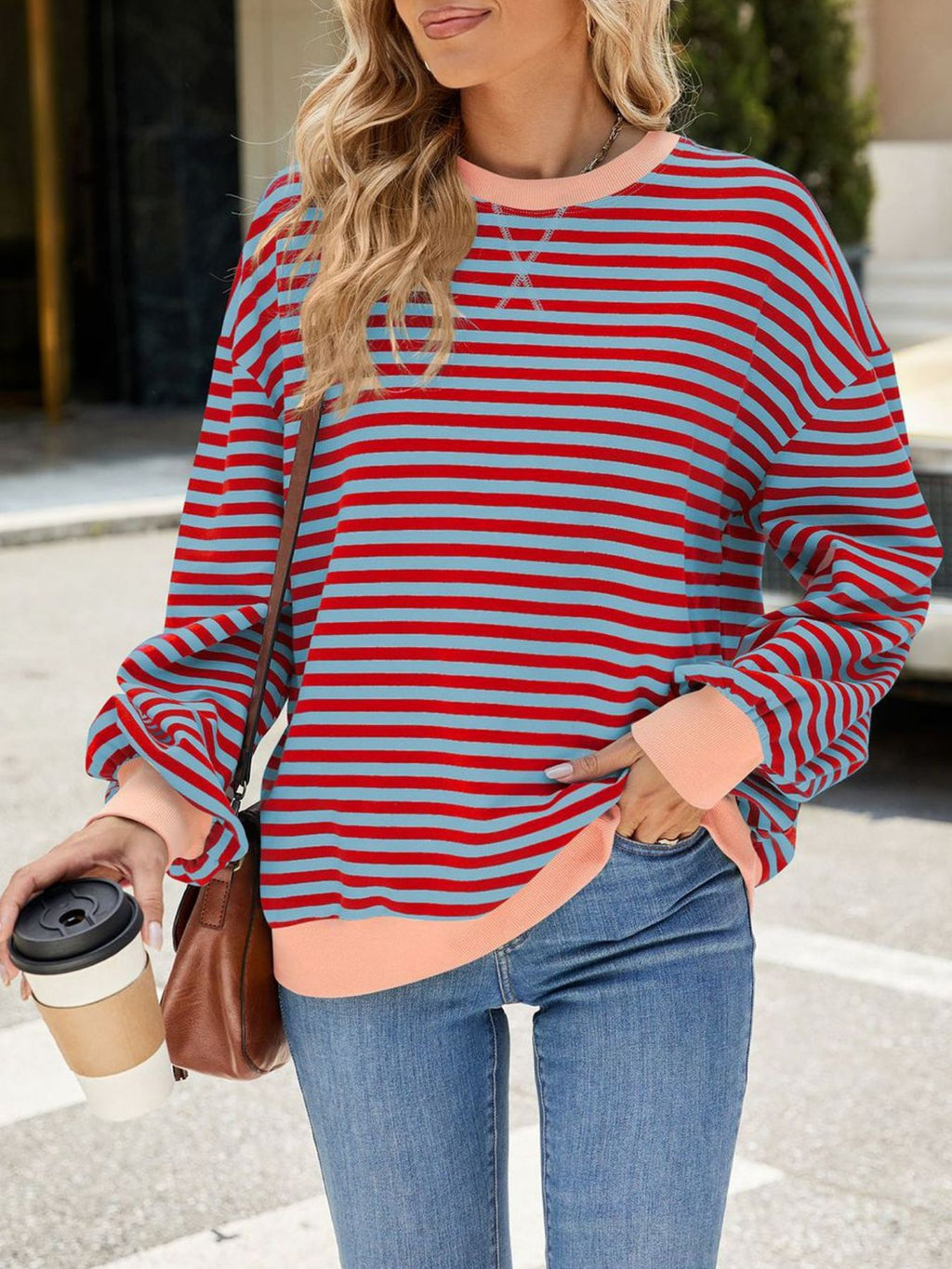 Striped Crew Neck Long Sleeve Sweatshirt