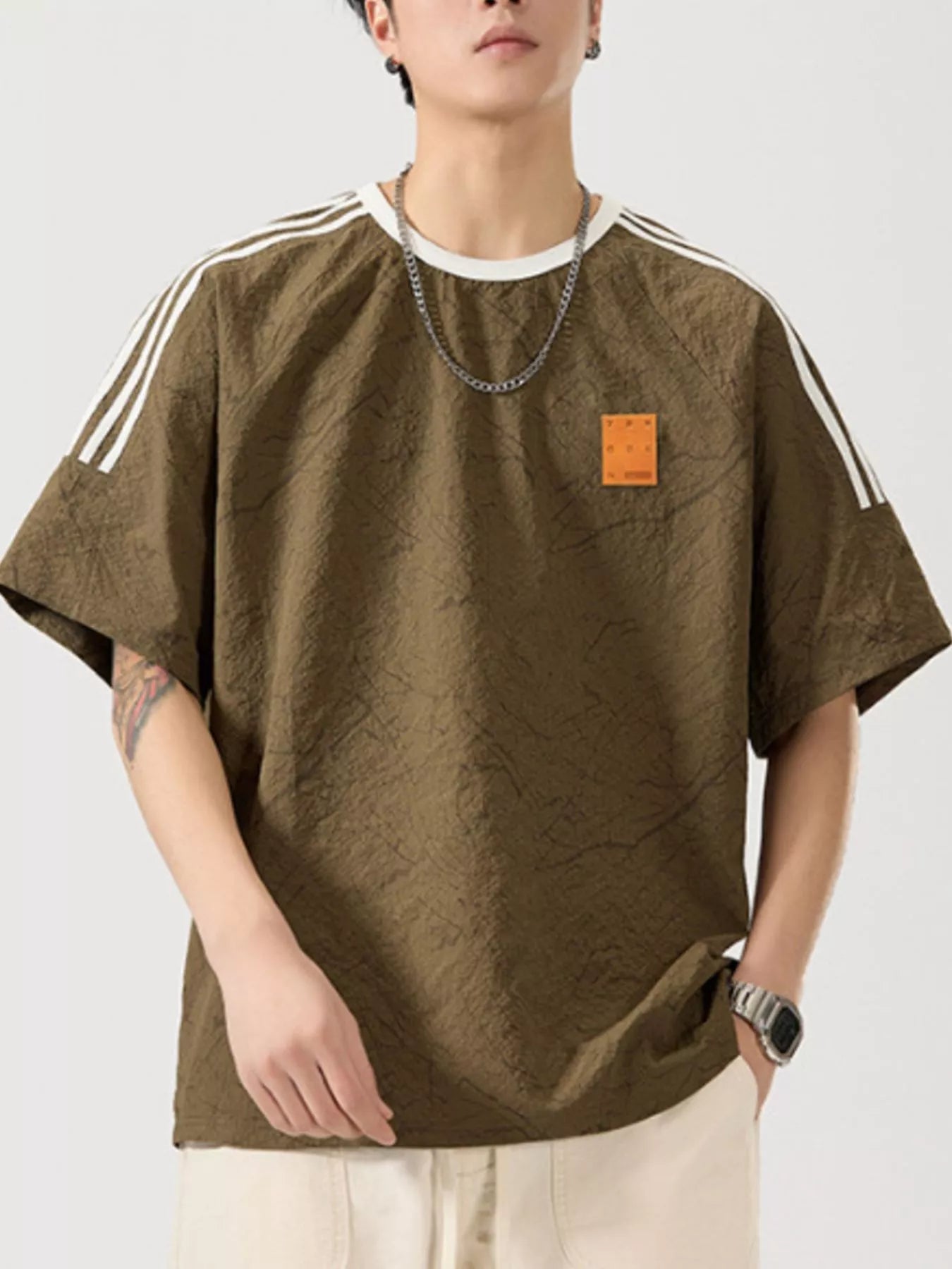 Men's Full Size Striped Shoulder Relaxed Fit T-Shirt Plus Size