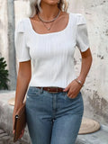 Textured Short Puff Sleeve Top