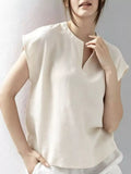 Notched Cap Sleeve Blouse