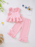 Children's Bow Waffle Knit Top and Pants Set