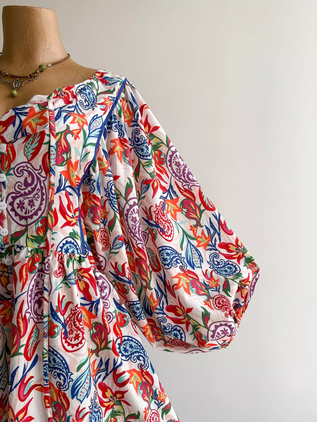 Plus Size Boho Floral Print Button-Down Romper