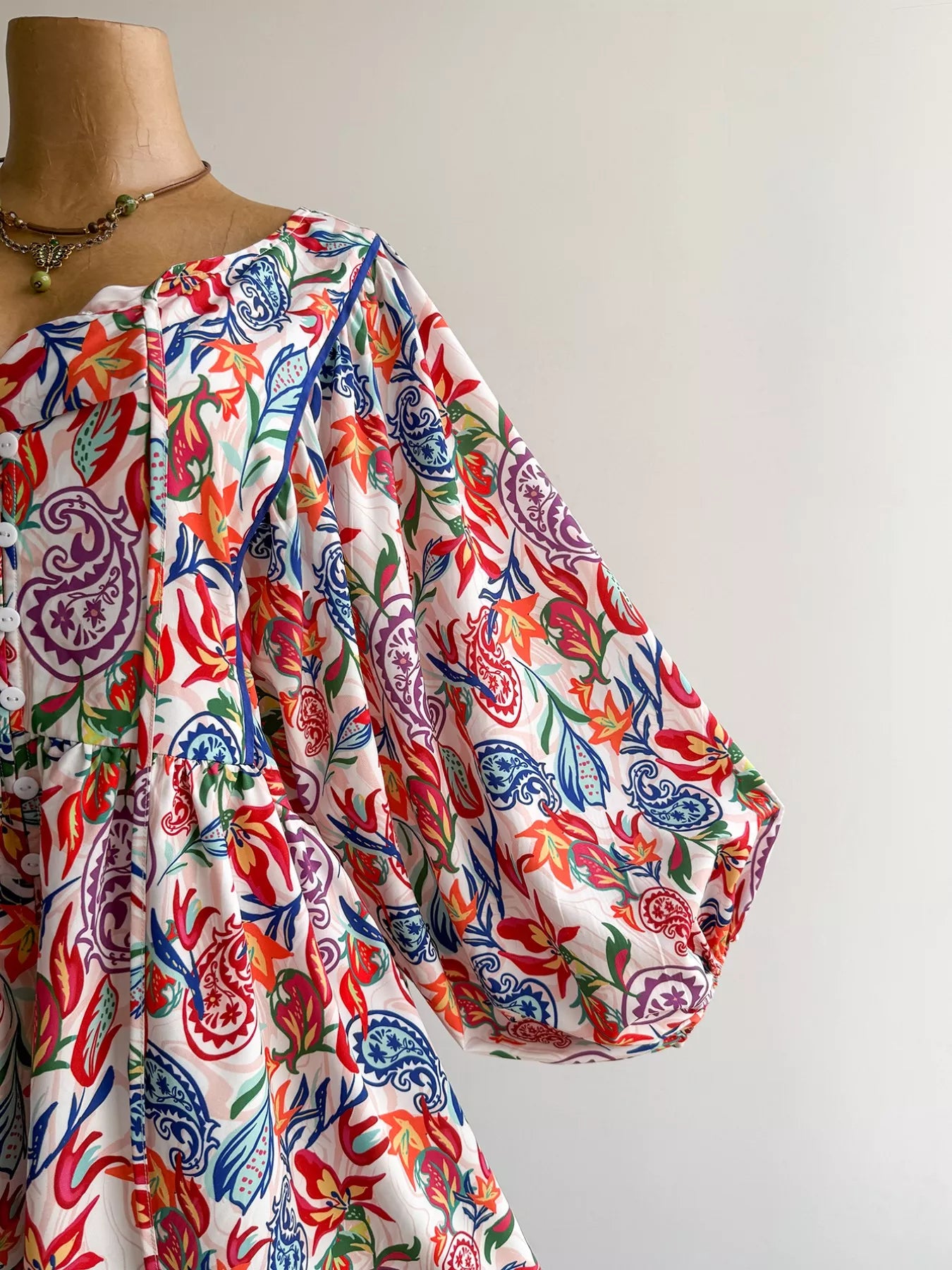 Plus Size Boho Floral Print Button-Down Romper