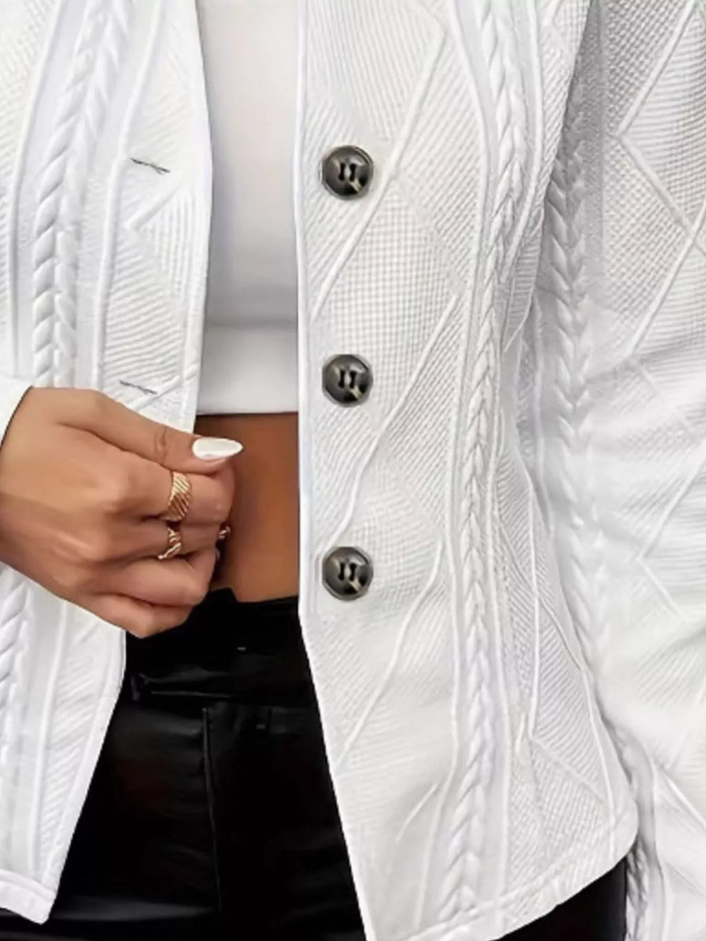 Textured Knit Button-Front Blazer