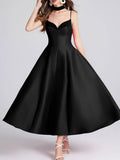 Sweetheart Spaghetti Strap Midi Dress with Collar