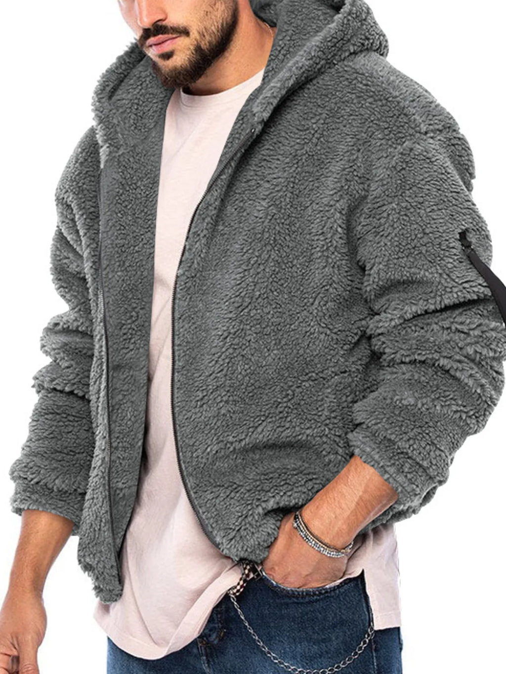 Men's Full Size Sherpa Fleece Hooded Zip-Up Jacket Plus Size