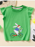 Children's Rabbit Embroidered Cap Sleeve T-Shirt
