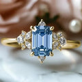 Elegant Gold-Plated Copper Engagement Ring with Square Blue Cubic Zirconia